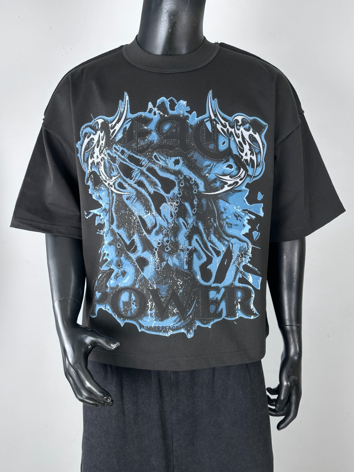 Inner Peace ‘Power’ Oversized Cropped T-Shirt (Charcoal)