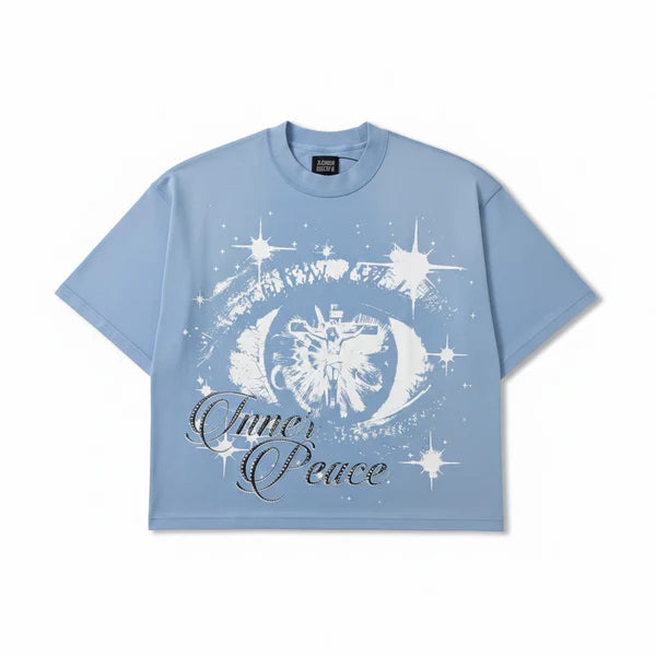 Inner Peace 'I See' Cropped Rhinestone T-Shirt (Washed Blue)