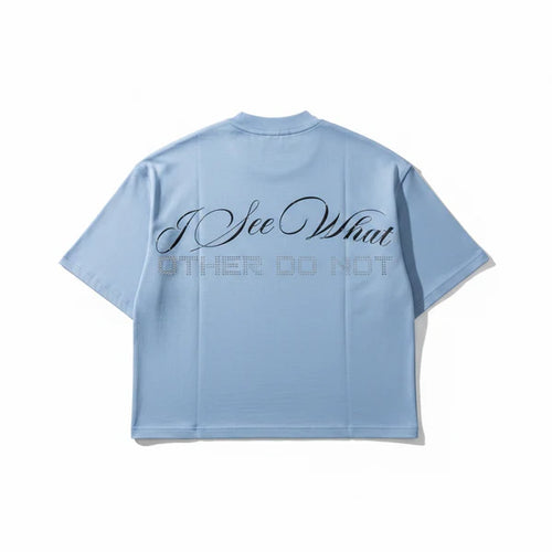 Inner Peace 'I See' Cropped Rhinestone T-Shirt (Washed Blue)