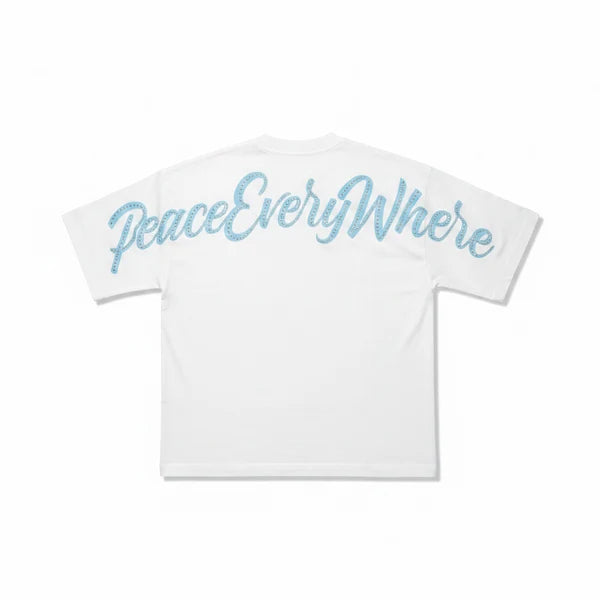 Inner Peace 'Peace Every Where' Oversized Rhinestone T-Shirt (White)