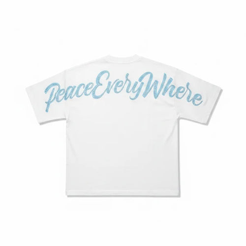 Inner Peace 'Peace Every Where' Oversized Rhinestone T-Shirt (White)