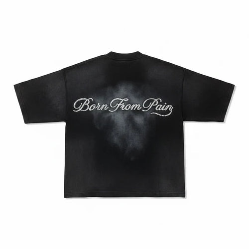 Inner Peace 'Born From Pain' Cropped Rhinestone T-Shirt (Washed Black)