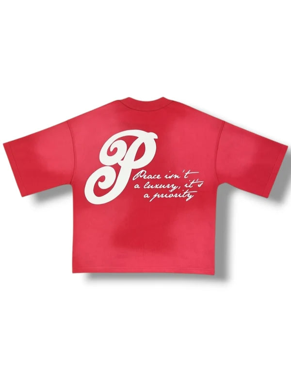 Inner Peace 'Over Everything' Oversized Cropped T-Shirt (Washed Red)