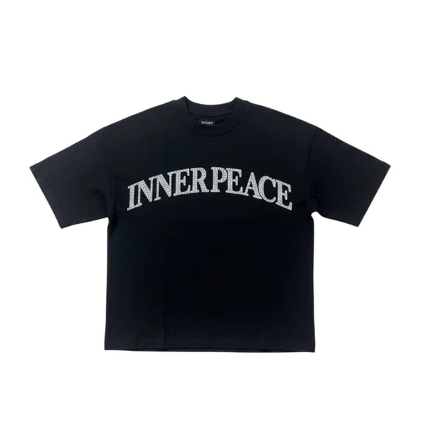 Inner Peace 'Peace Every Where' Oversized Rhinestone T-Shirt (Black)